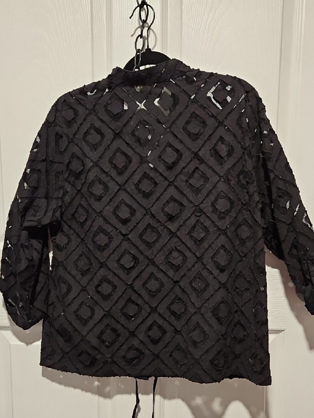 Alfred Dunner Black Textured Button-Up Blouse - Picture 6 of 6